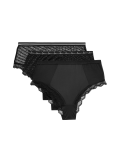 3pk Lace & Mesh High Waisted Brazilian Knickers