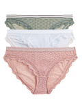 3pk Lace & Mesh Bikini Knickers