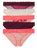 5pk Cotton Lycra® & Lace Bikini Briefs