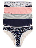 5pk Cotton & Lace Brazilian Knickers