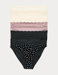 5pk Cotton Lycra&reg; & Lace Knickers