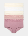 5pk Cotton Lycra&reg; & Lace Midi Knicker