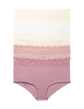 5pk Cotton Lycra&reg; & Lace Midi Knicker