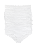 5pk Cotton Lycra&reg; & Lace Midi Knicker