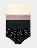 5pk Cotton Lycra&reg; & Lace Midi Knicker