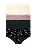5pk Cotton Lycra&reg; & Lace Midi Knicker