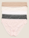 5pk Microfibre & Lace Bikini Knicker