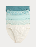5pk Cotton Lycra&trade; High Leg Knickers
