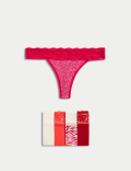 5pk Cotton & Lace Printed Thongs
