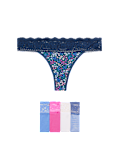 5pk Cotton & Lace Printed Thongs