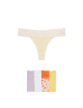 5pk Cotton & Lace Printed Thongs