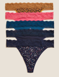 5pk Cotton & Lace Low Rise Thongs