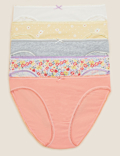 5pk Cotton Lycra&reg; High Leg Knickers