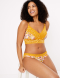 Tropical Print Lace Trim Brazilian Knickers