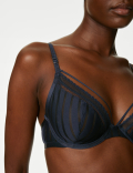 Mesh Striped Wired Plunge Bra A-E