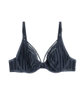 Mesh Striped Wired Plunge Bra A-E