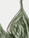 Mesh Striped Wired Plunge Bra A-E
