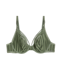 Mesh Striped Wired Plunge Bra A-E