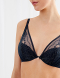Mesh & Lace Padded Plunge Bra A-E