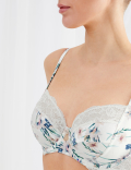 Silk & Lace Floral Non Padded Balcony Bra B-G