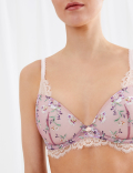 Floral Embroidered Padded Plunge Bra A-E