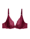 Claret Silk & Lace Wired Plunge Bra A-E