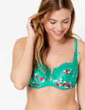 Satin & Lace Floral Print Balcony Bra A-E