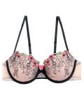 Floral Tattoo Embroidered Push Up Bra A-DD