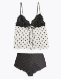 Satin Spot Print Cami & French Knickers