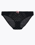 Embroidered Polka Dot Mesh Bikini Briefs