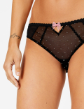 Embroidered Polka Dot Mesh Bikini Briefs