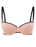 Embroidered Polka Dot Push Up Balcony Bra A-E