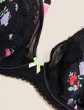 Emilia Satin Floral Wired Plunge Bra A-E