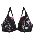 Emilia Satin Floral Wired Plunge Bra A-E