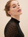 Spot Mesh Long Sleeve Top