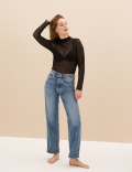 Spot Mesh Long Sleeve Top