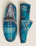 Checked Moccasin Slippers with Freshfeet&trade;