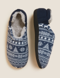 Fair Isle Pattern Slippers with Freshfeet™