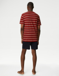 Set of 2 Pure Cotton Striped T-Shirt with Drawstring Shorts