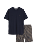 Set of 2 Pure Cotton Crew Neck T-Shirt with Printed Drawstring Shorts