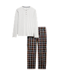 Pure Cotton Henley Checked Pyjama Set