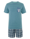 Pure Cotton Striped Checked Pyjama Set