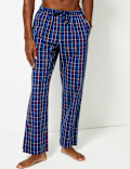 2 Pack Pure Cotton Checked Long Pyjama Bottoms