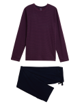 Pure Cotton Striped Crew Neck Pyjama Set