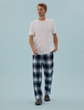 Brushed Cotton Checked Loungewear Bottoms