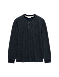 Cotton Rich Textured Henley Loungewear Top