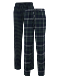 2 Pack Pure Cotton Checked Pyjama Bottoms