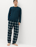 Pure Cotton Brushed Henley Checked Pyjama Set