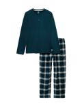 Pure Cotton Brushed Henley Checked Pyjama Set