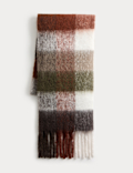 Chunky Gingham Tassel Scarf with Wool
